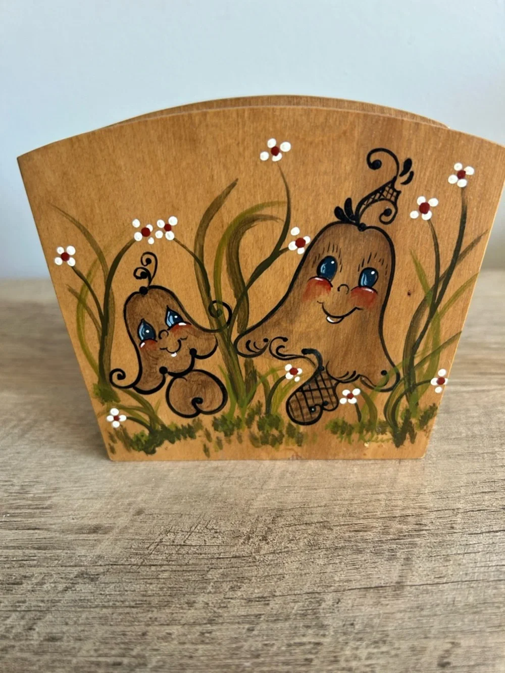 Vintage‎ Hand Painted  MCM Wood Mushroom  Napkin Letter Holder Woodland Fairy